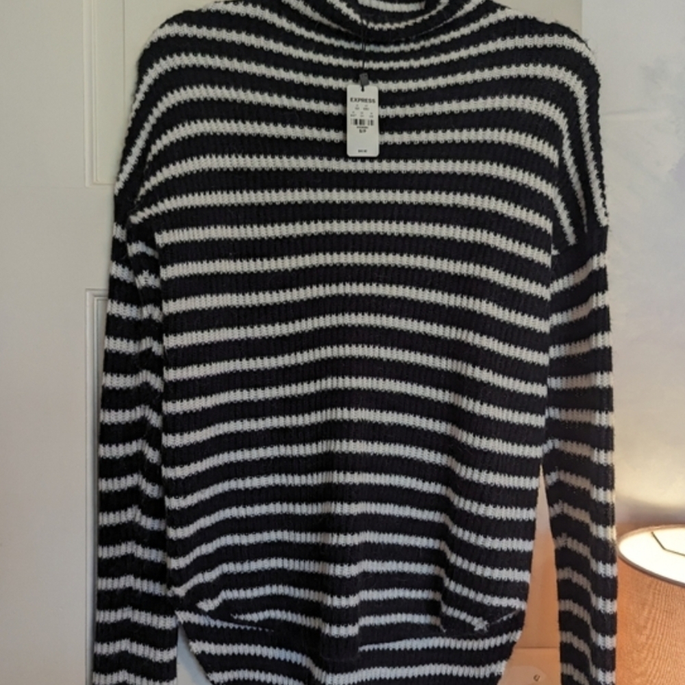 EXPRESS Black and White Striped Turtleneck Sweater NWT Retail 60